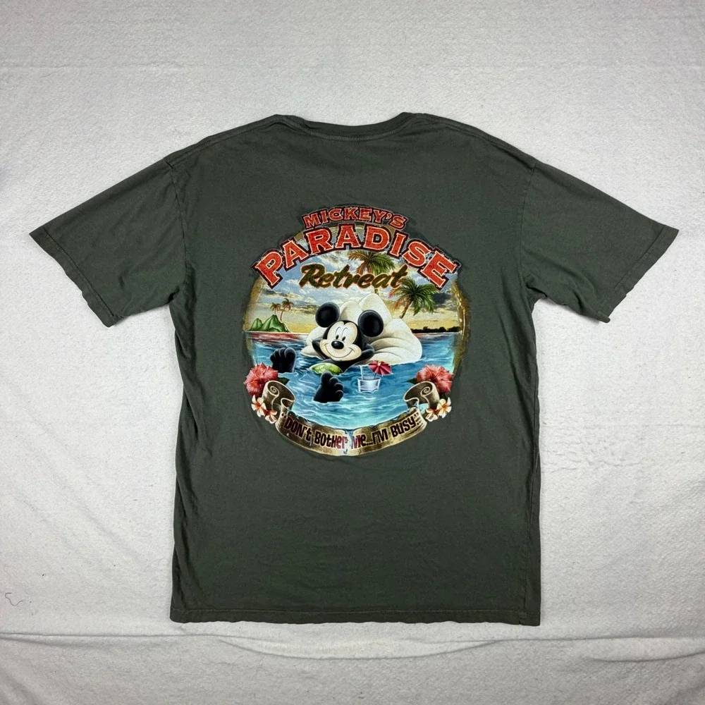 Disney Mickey Mouse Paradise Retreat Graphic T-Shirt Gray Mens L L/G